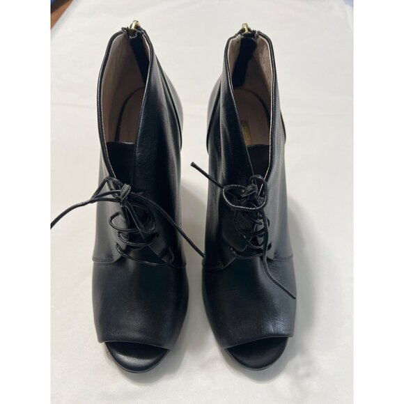 Louise Et Cie Black Leather Peep-Toe Ankle Booties Size 8 - Picture 4 of 10